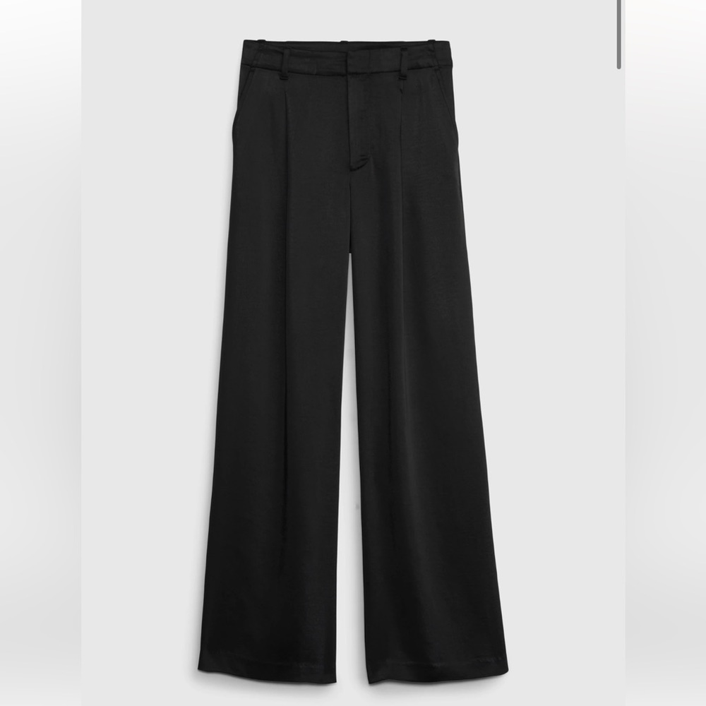 High Rise Pleated Satin Wide-Leg Trousers